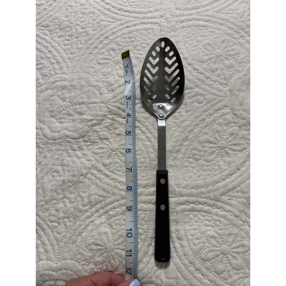 Ekco Forge‎ Slotted Spoon Kitchen Tool 11.5in Silver Black Vintage Stainless USA